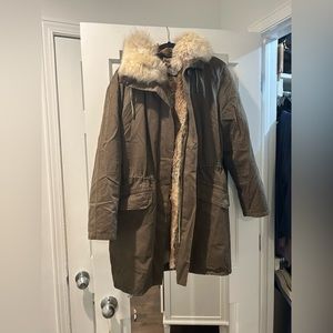 Army by Yves Salomon Green Parka with Fur Trim and Lining
